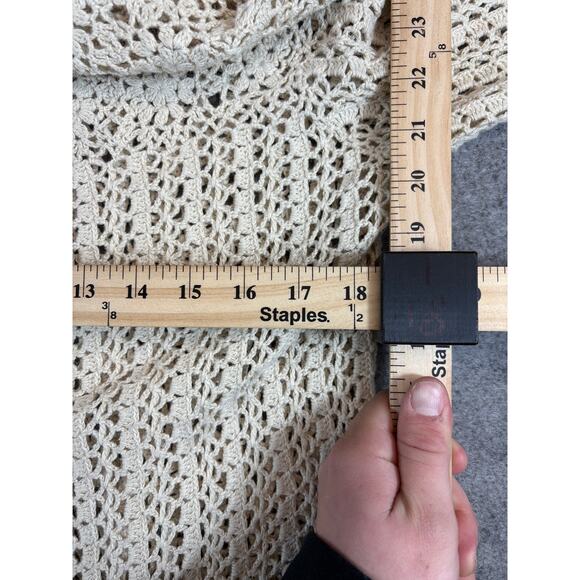 VINTAGE Laura Scott Crochet Knit Cardigan Women Medium Cream Sweater Cottagecore - Picture 2 of 4